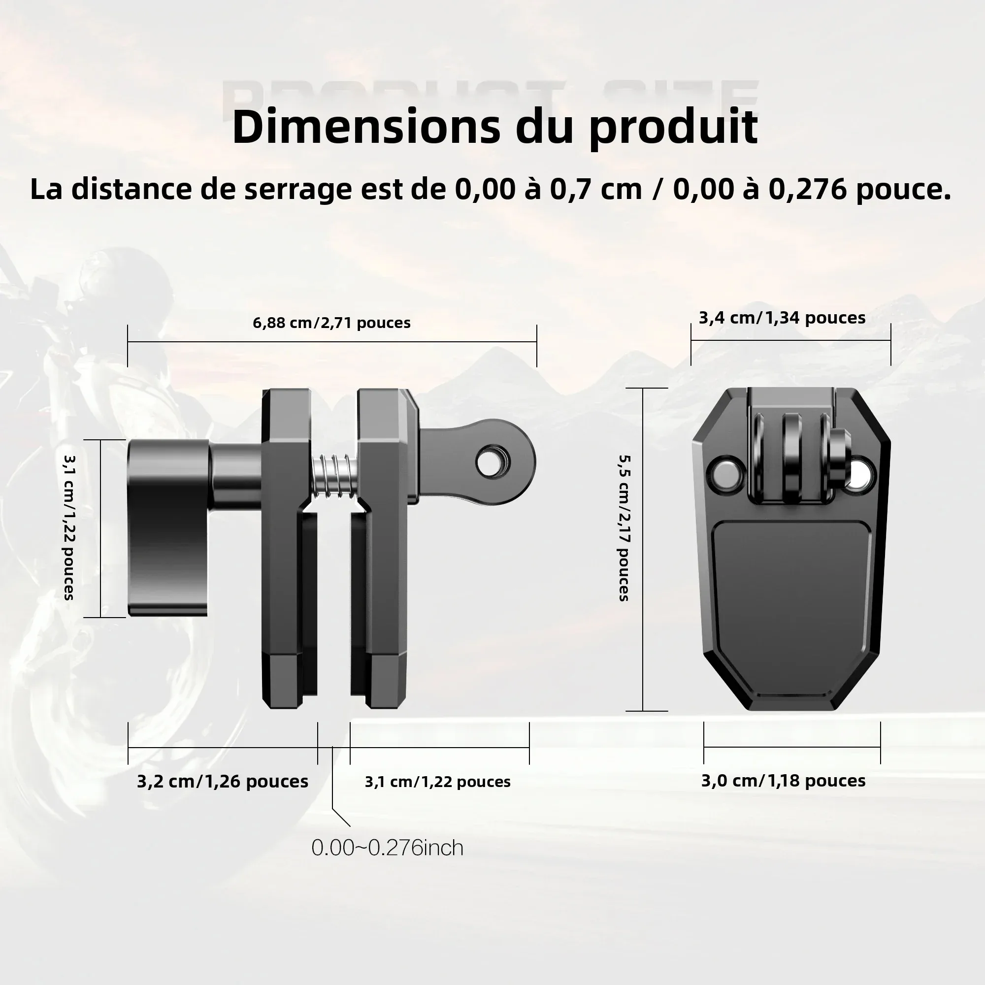 Support pare-brise moto GoPro Insta360 DJI Osmo - Pince aluminium