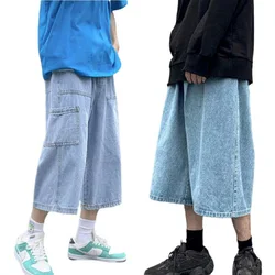 Men's Summer Pants Straight Jeans Thin Loose Wide Leg Cropped Shorts Denim Pants