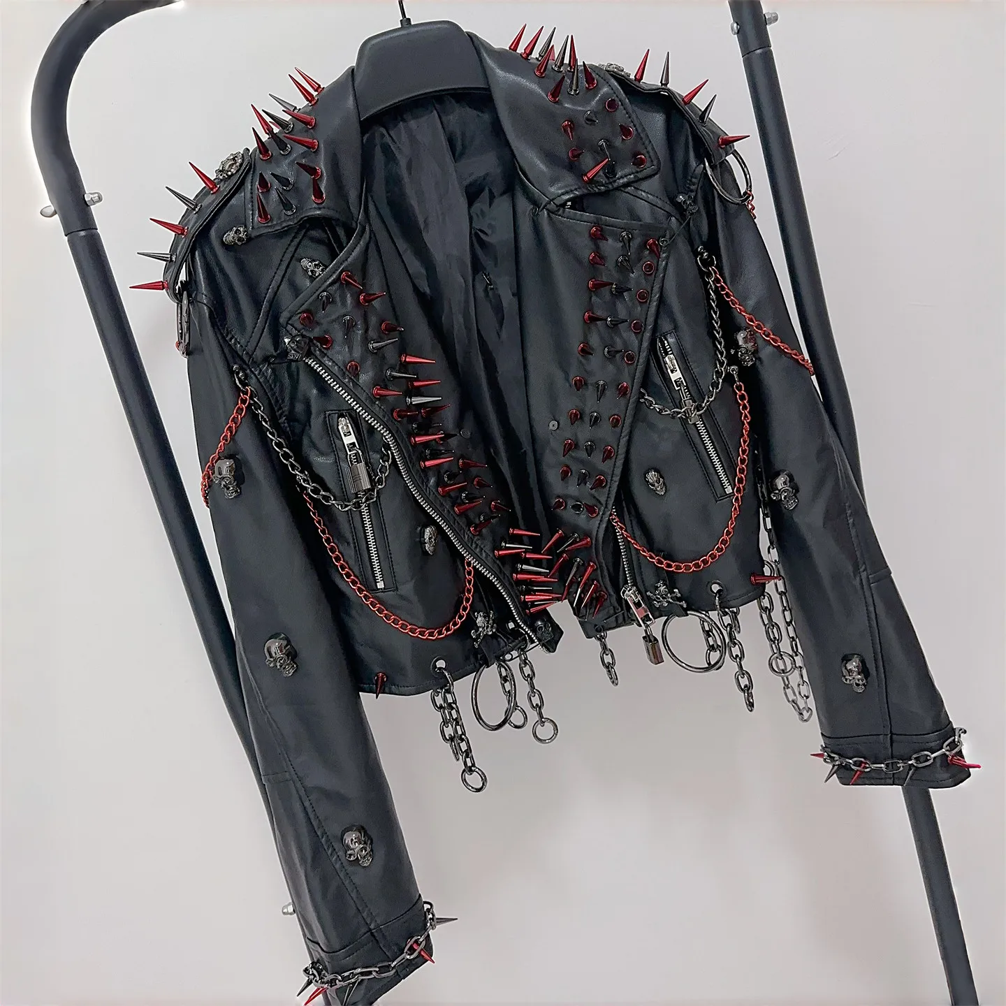 Women's Y2K Rivet Chain PU Leather Jacket