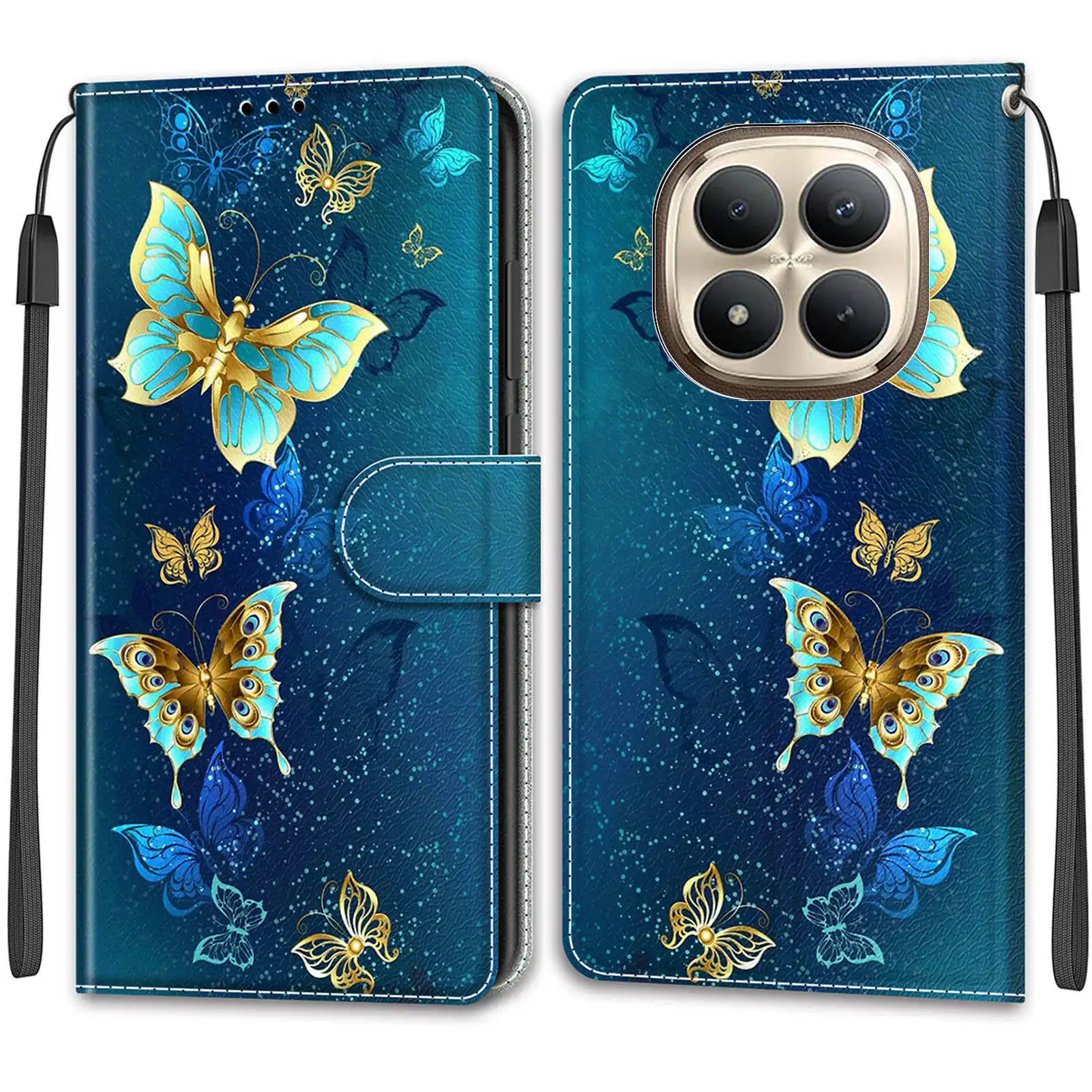 Leather Wallet Phone Case with Magnetic Flip Cover and Stand - Painted Design