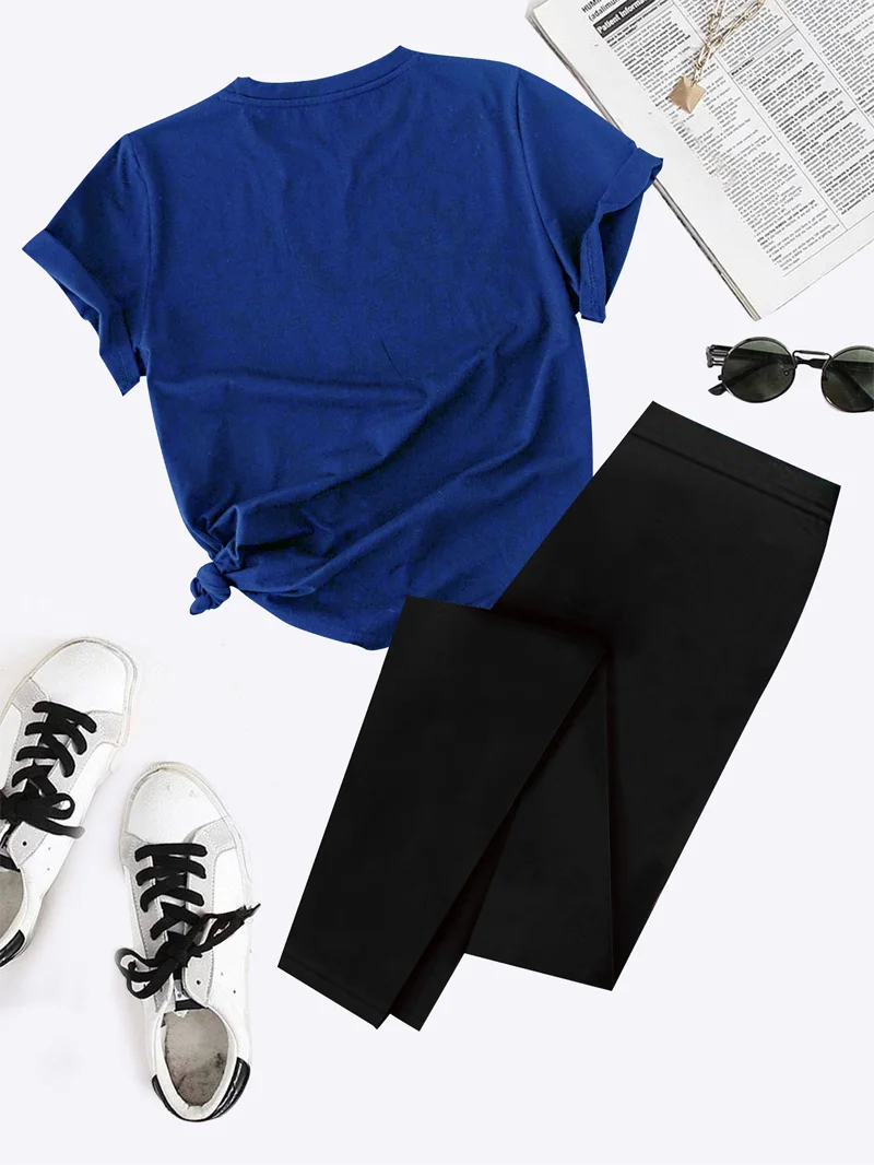 2024 summer women's hot trend letter print short-sleeved T-shirt trousers two-piece outdoor sports running exercise