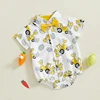 Baby Boys Easter Jumpsuit Short Sleeve Lapel Egg Excavator/Bunny/Bunny Egg Print Romper with Bow Necktie 4