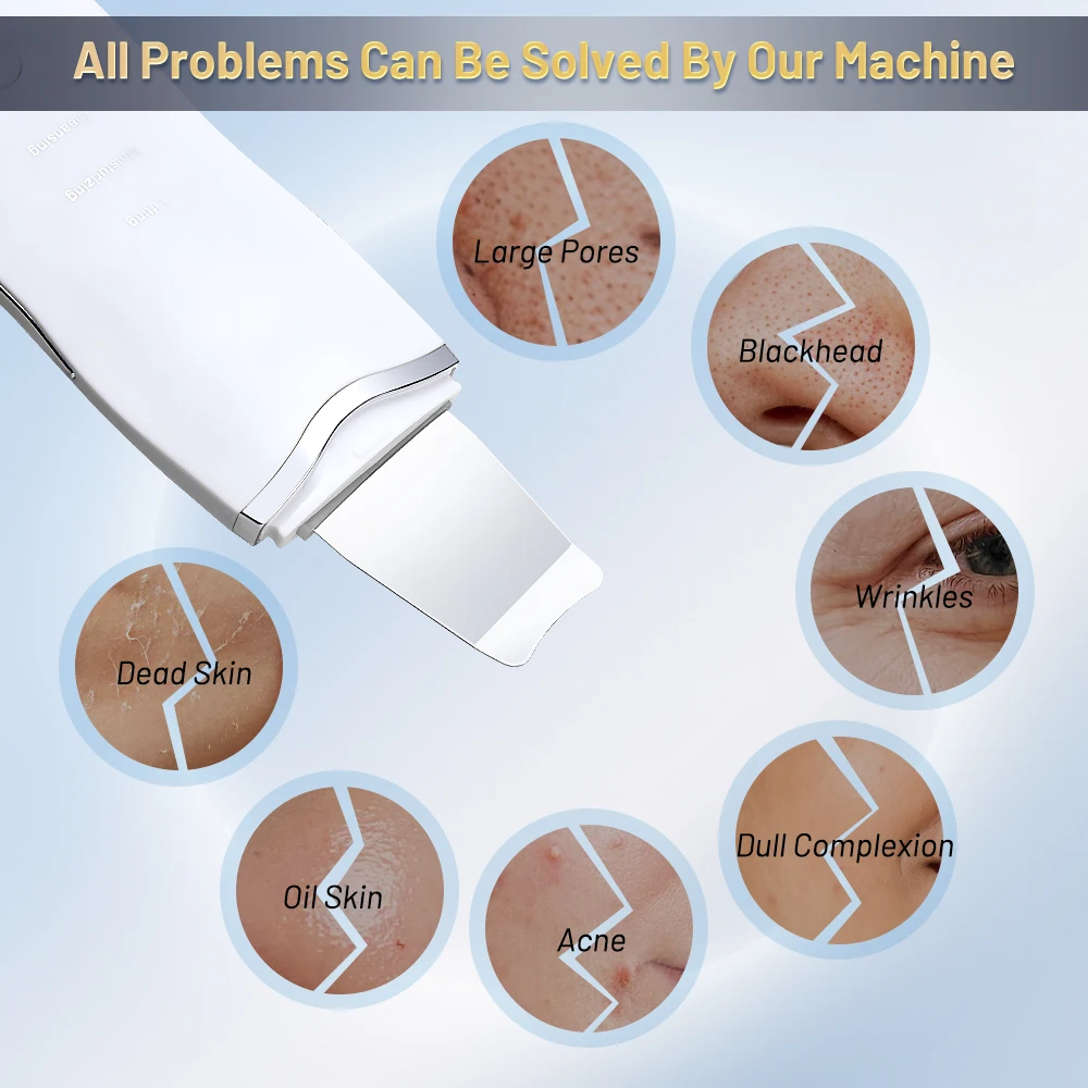 بالموجات فوق الصوتية الجلد الغسيل حب الشباب المسام الأنظف تقشير مزيل الرؤوس السوداء تنظيف الوجه العميق بالموجات فوق الصوتية أيون مجرفة الوجه المطهر