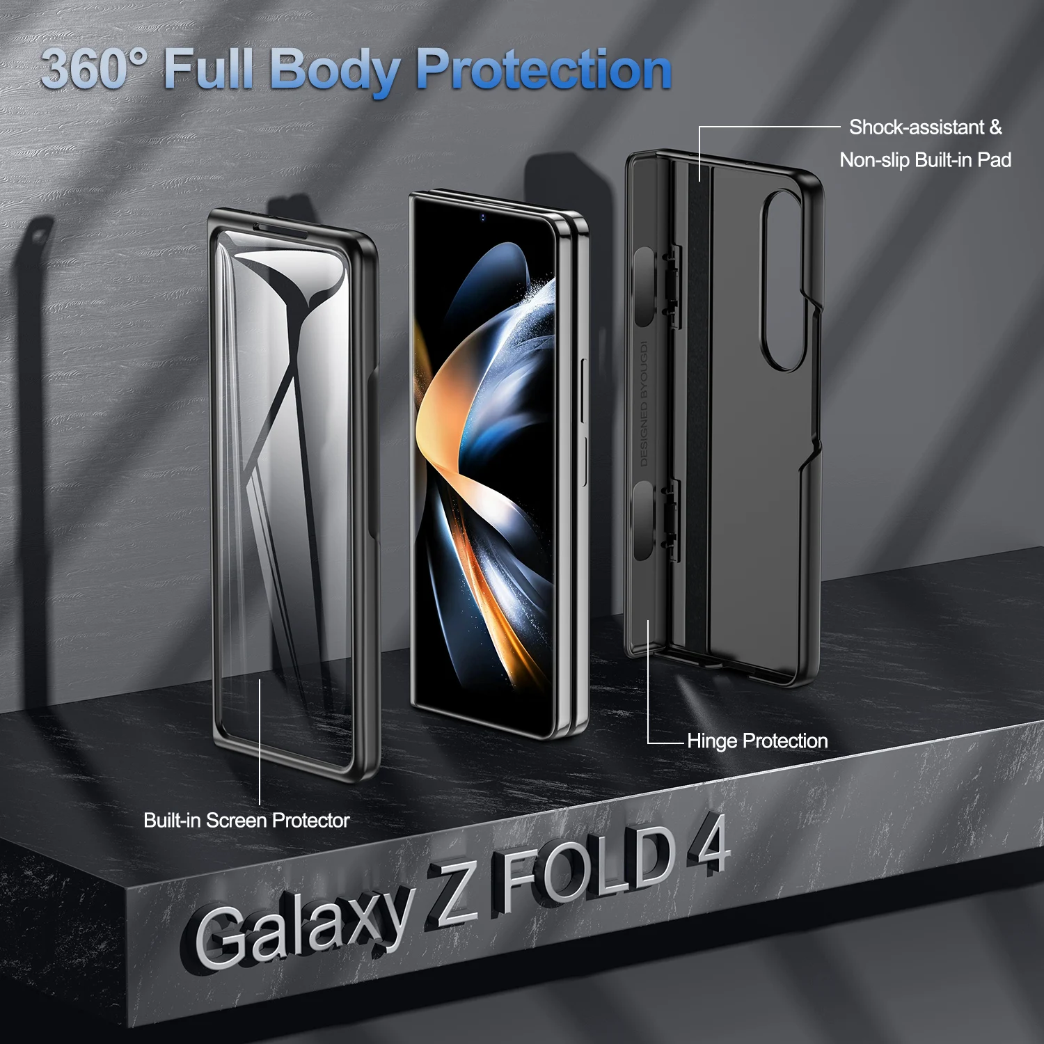 Shockproof Rugged Armor Case For Samsung Galaxy Z Fold 4 Hinge Protection Slim Case Hidden Kickstand Built-in Screen Protector