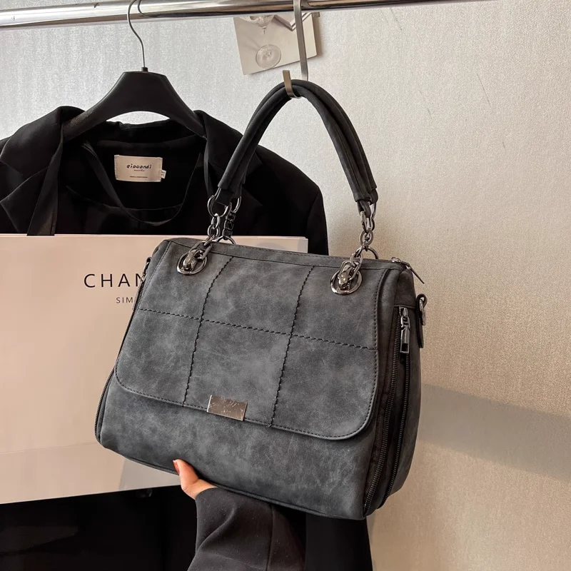 Large Capacity Bag for Women's Trendy Solid Color Versatile Fashion Design Frosted Handheld Shoulder Crossbody Travel Tote Bag