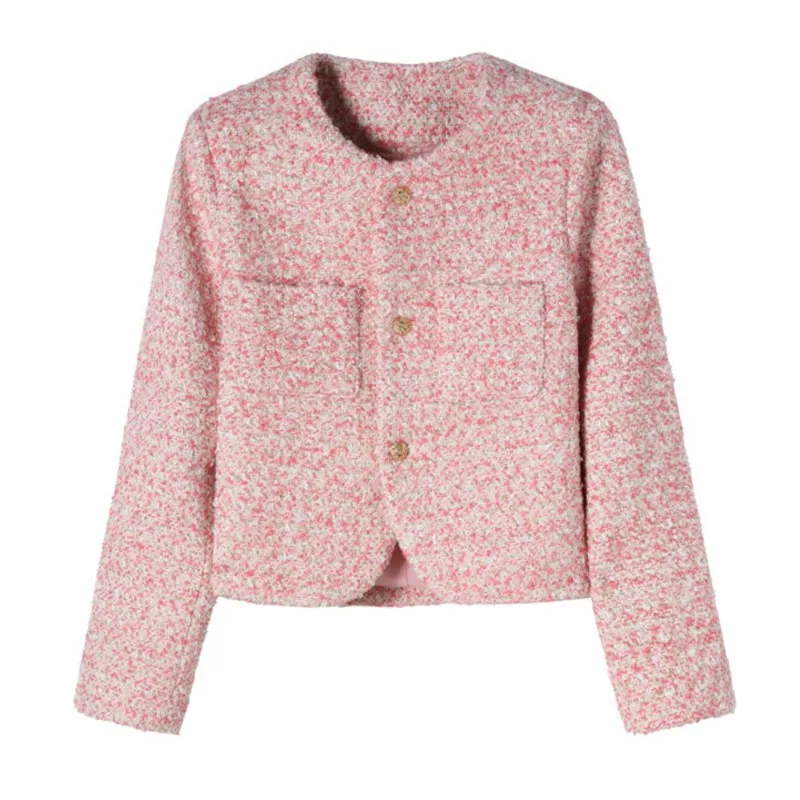 

Pink Women's jacket autumn/winter one piece classic jacket, exquisite tweed small fragrant short jacket, women's slim top