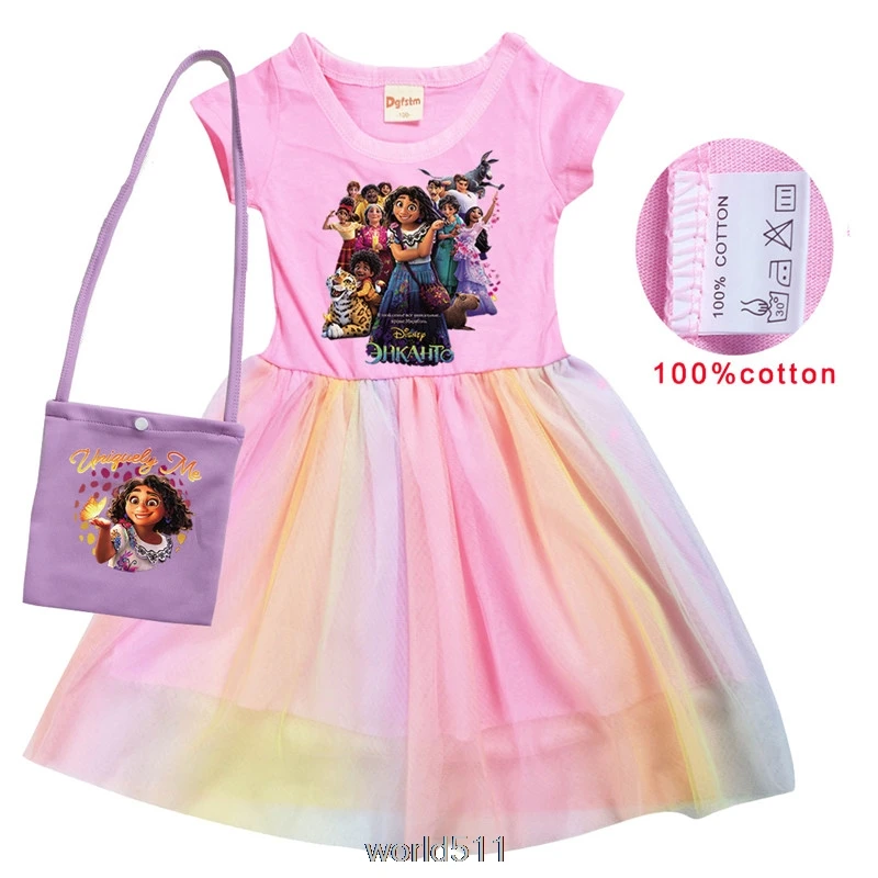 

Baby Girl Birthday Dress New movie Encanto Kid Dresses +Bag For Girls 2-9 Years Children Casual Wear Little Girls Summer Clothes