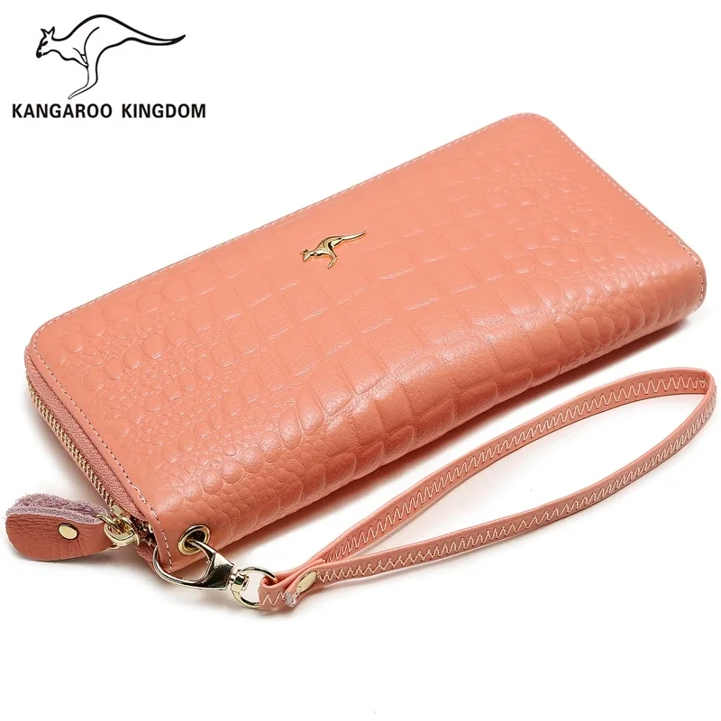 KANGAROO KINGDOM fashion women wallets genuine leather long zipper clutch purse card holder wallet brand 5
