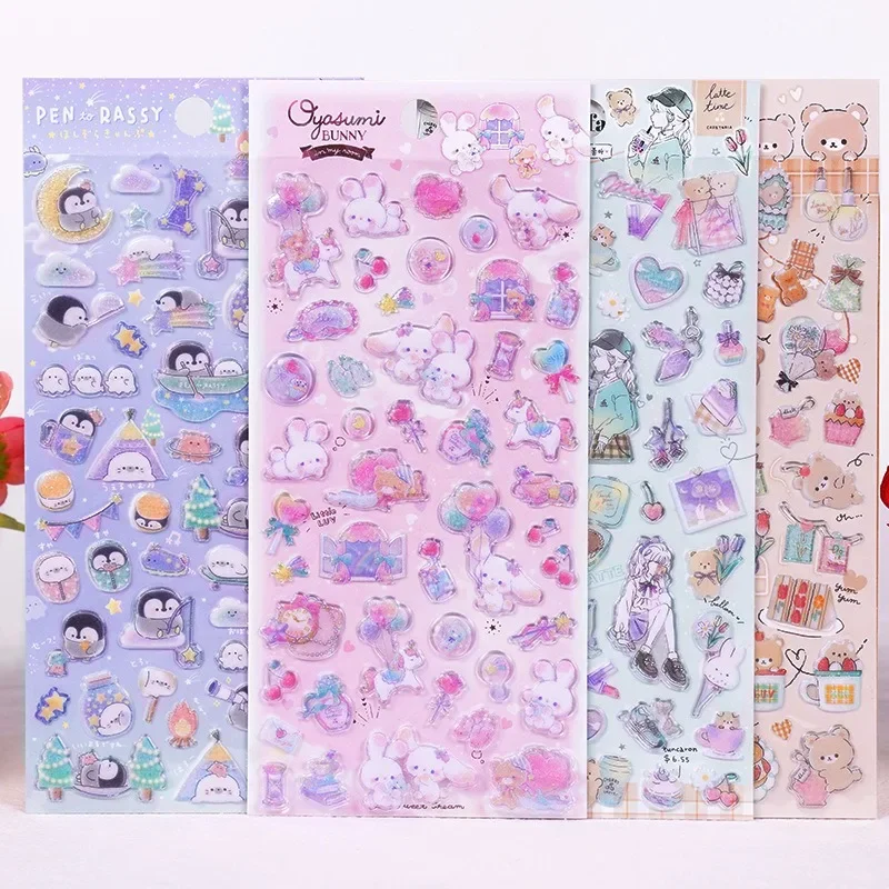 1 Pcs Jelly Candy Color Scrapbook Journal 3D Sticker Cute Animal Bunny Ghost Penguin Stationery Sticker DIY Decor