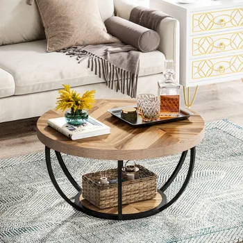 Round Coffee Table with 2-Tier Storage 1