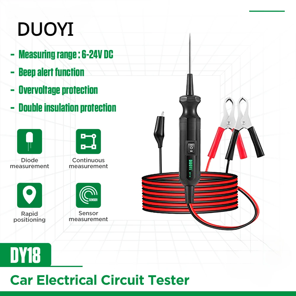 

DUOYI DY18 Automotive Electrical Circuit Tester Power Probe 6-24V DC Pen Vehicle Diagnostic Tools Circuit Tester Scanner Device