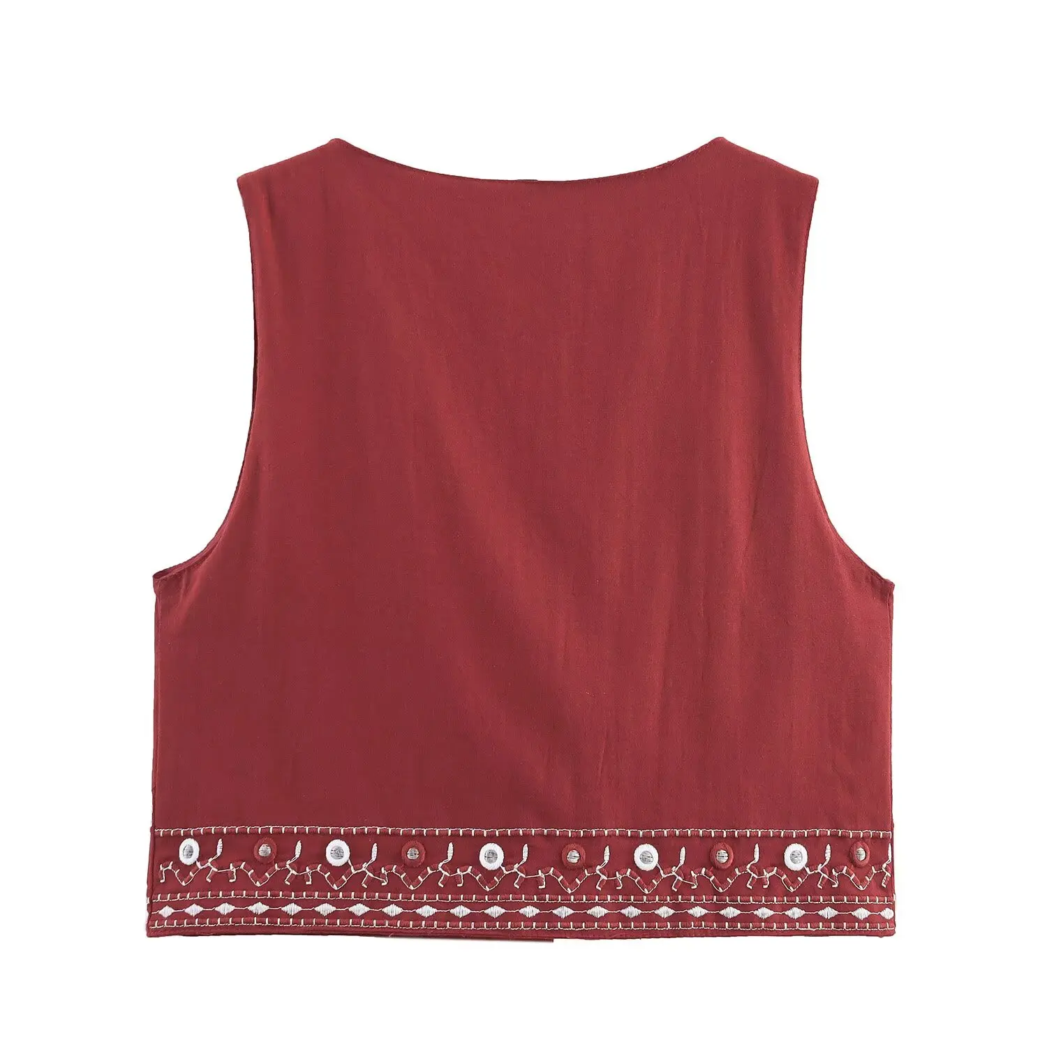 KONDALA Casual Chic Rot Stickerei Frauen Anzug V-ausschnitt Ärmellose Weste Breite Bein Shorts Mode 2025, Sommer Boho V-ausschnitt Frauen Sets – Detail 4