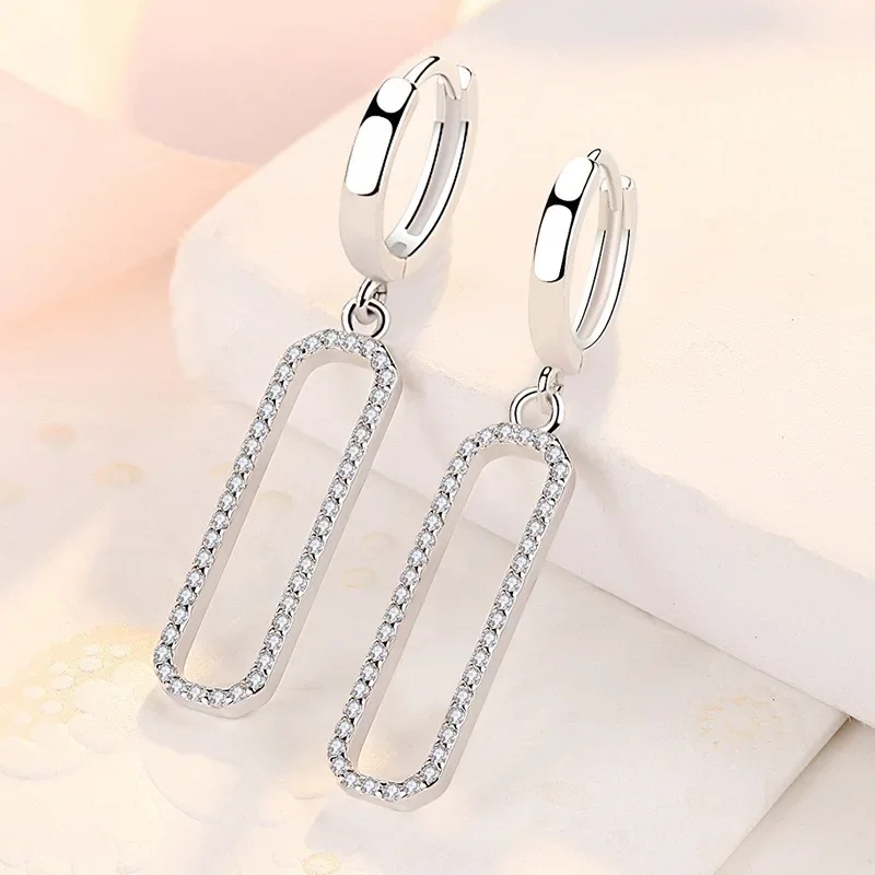 ZDADAN Orecchini pendenti quadrati lunghi in argento sterling 925 per regalo di gioielli da sposa di moda da donna  36