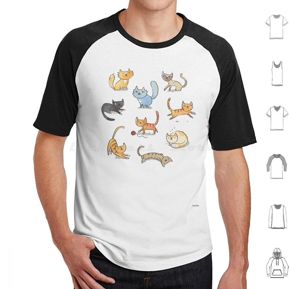Gatti Gatti Gatti Maglietta Big Size 100% Cotone Gatti Felini Kitties Kitty Meow Purr Cute Funny Animals Pets Dinomike