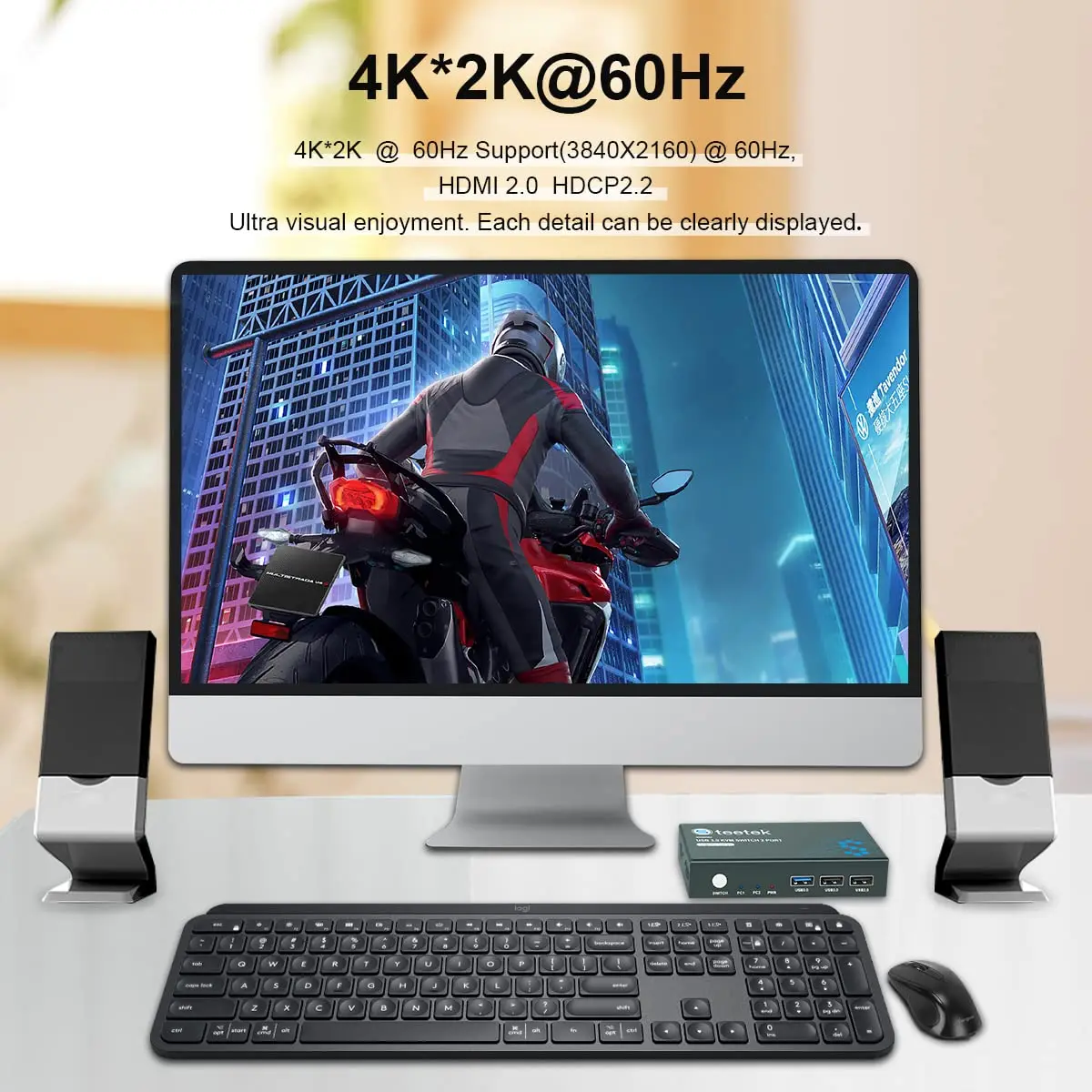 Switch Kvm Hdmi Usb 3.0 A 2 Porte 2 In 1 Out Ultra Hd 4K @ 60Hz Switch Kvm 2 Computer Condividi 1 Monitor 1 Set Tastiera Per Riunioni