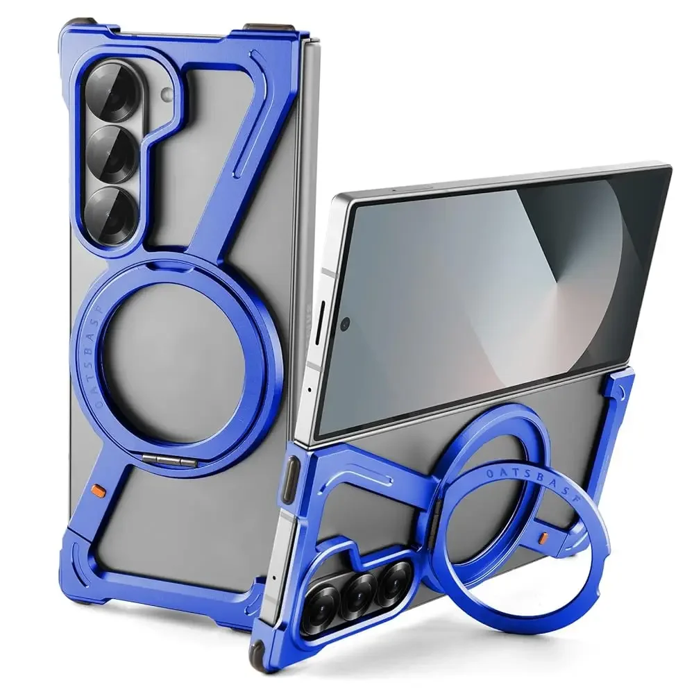 Premium Magnetic Metal Phone Case with Stand – Shockproof Frameless Cover