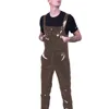 Wetlook Mens Jumpsuit Pockets Strap Suspender Pants Glossy PVC Leather Bib Pants Solid Color Streetwear Gothic Overalls Rompers 3
