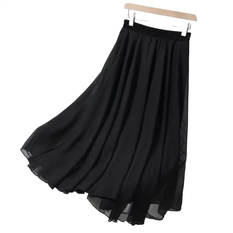 2023 Estate Donna Gonne Lunghe In Chiffon Solid All-Match Maxi Gonna Autunno Gonne Eleganti Nero Blu Rosa