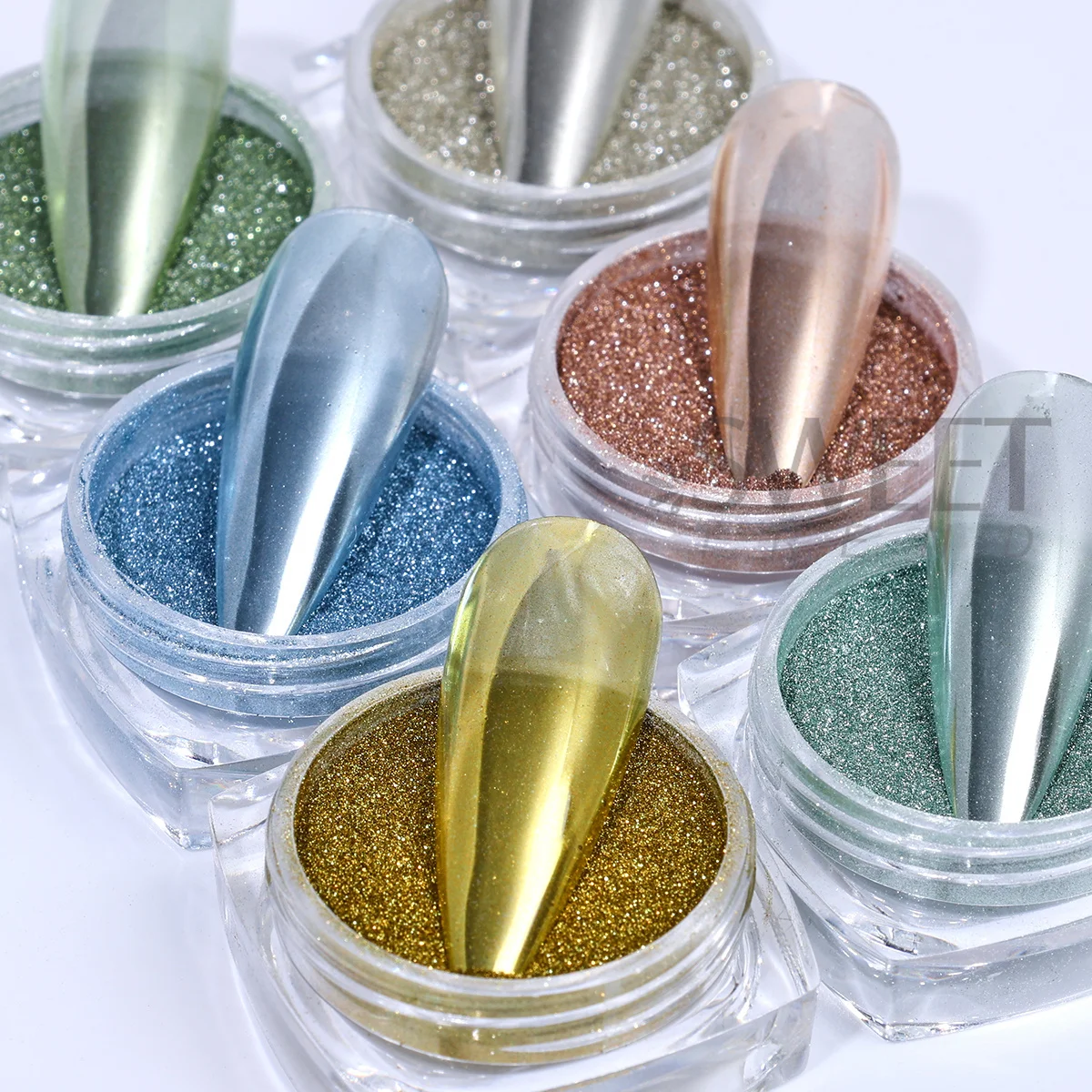 6pcs Plain Mirror Nail Art Pigment Punk Y2K Design Rubbing Dust Green Blue Golden Metallic Glitter Powder Winter Manicure Flash