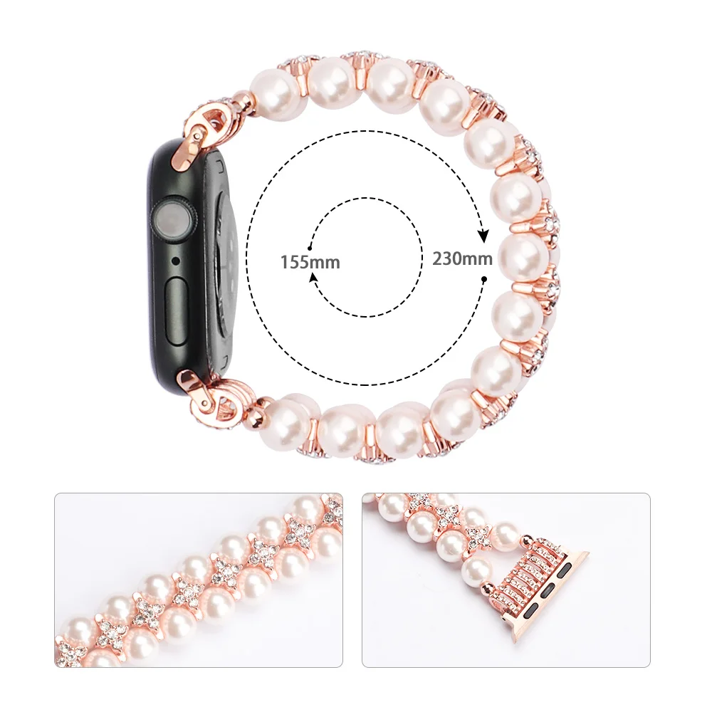Elegant Pearl Inlaid Diamond Women's Watch Strap