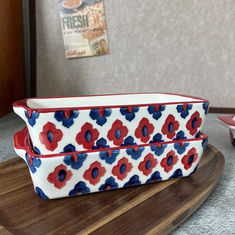 Rectangular Oval Bakeware Pan With Handle Ceramic Baking Dish Roasting Lasagna Pan Kitchen Salad Cheese Baked
