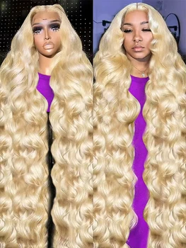 40Inch 613 Body Wave Blonde 13x6 Hd Lace Frontal Human Hair Wig Brazilian Color Water Wave Lace Front Wig For Women 250% Density 1