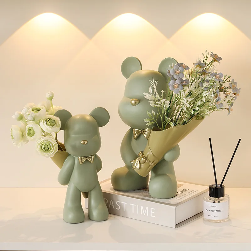 Light Luxury Violence Bear Holding Flower Vase Indoor Decoration Home Room Wedding Decoration Ins Wind Simple Modern Decoration