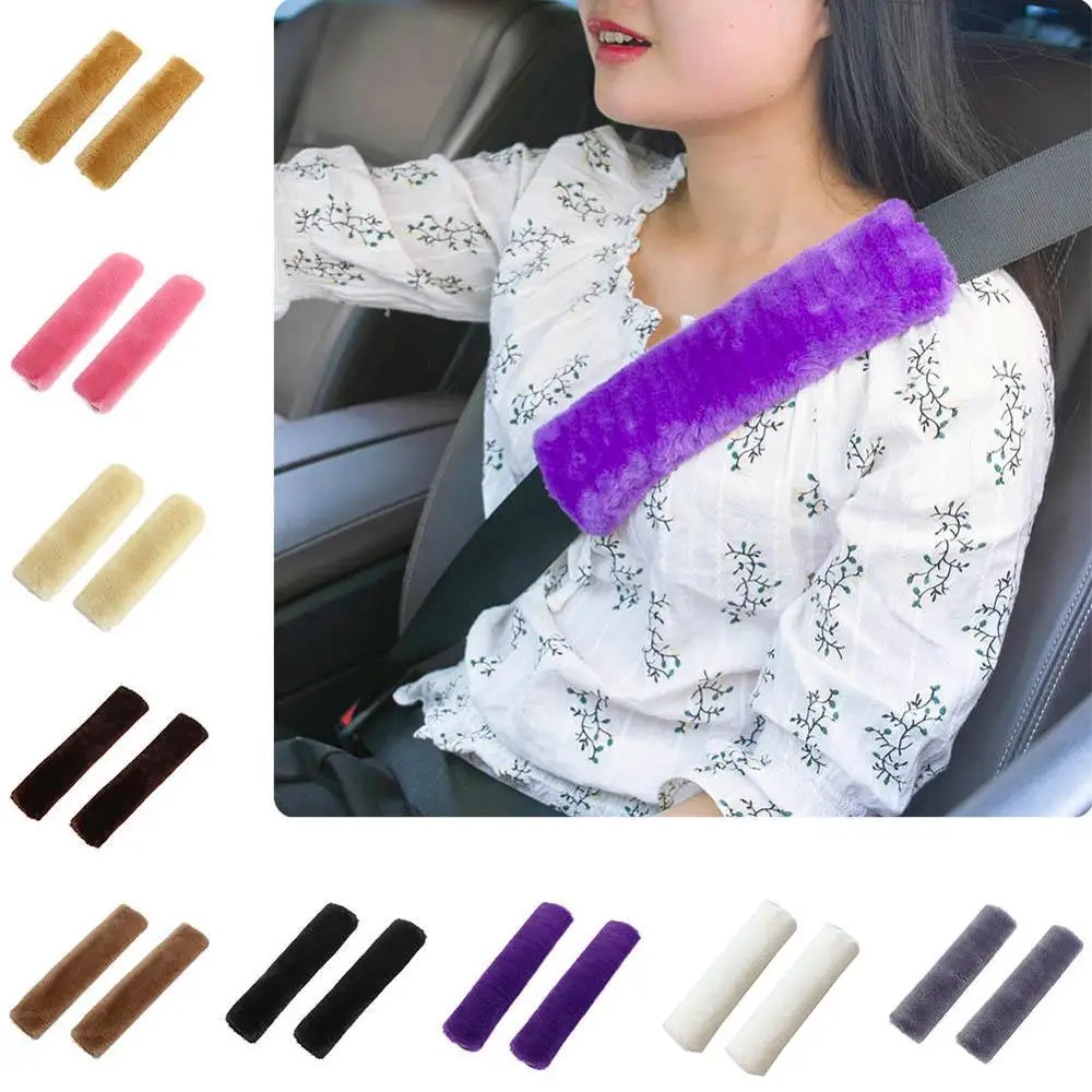 Soft Car Seatbelt Cover Sheepskin Seat Belt Pillow Pad Seat belt Safety Strap Cover Shoulder Pads 2pcs For Bag Car Accessories car accessories,seat belt covers,car seat belt accessory,safety belt shoulder guard