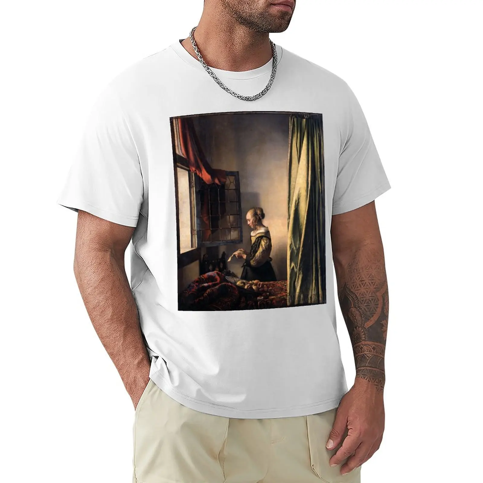 Woman reading a letter Vermeer T-Shirt aesthetic clothes summer clothes black t-shirts for men