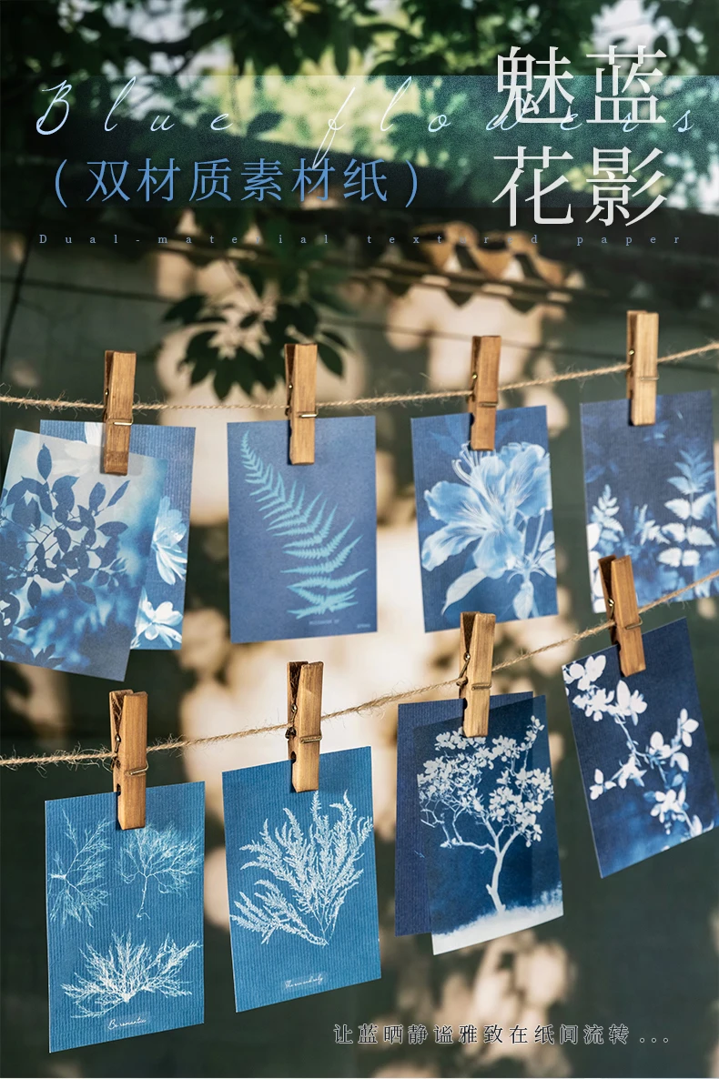 20 Blatt kreatives Sammelalbum, Vintage-Materialien, Papier, blaue Blume, DIY, Junk-Journal, Collage, Fotoalbum, Retro-Kunstpapier ﻿ – Detail 1