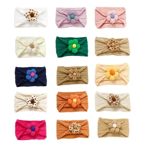 B2EB Elastic Hair Band Baby Flower Charm Hairband Soft Wide Baby Headband 0-6Y