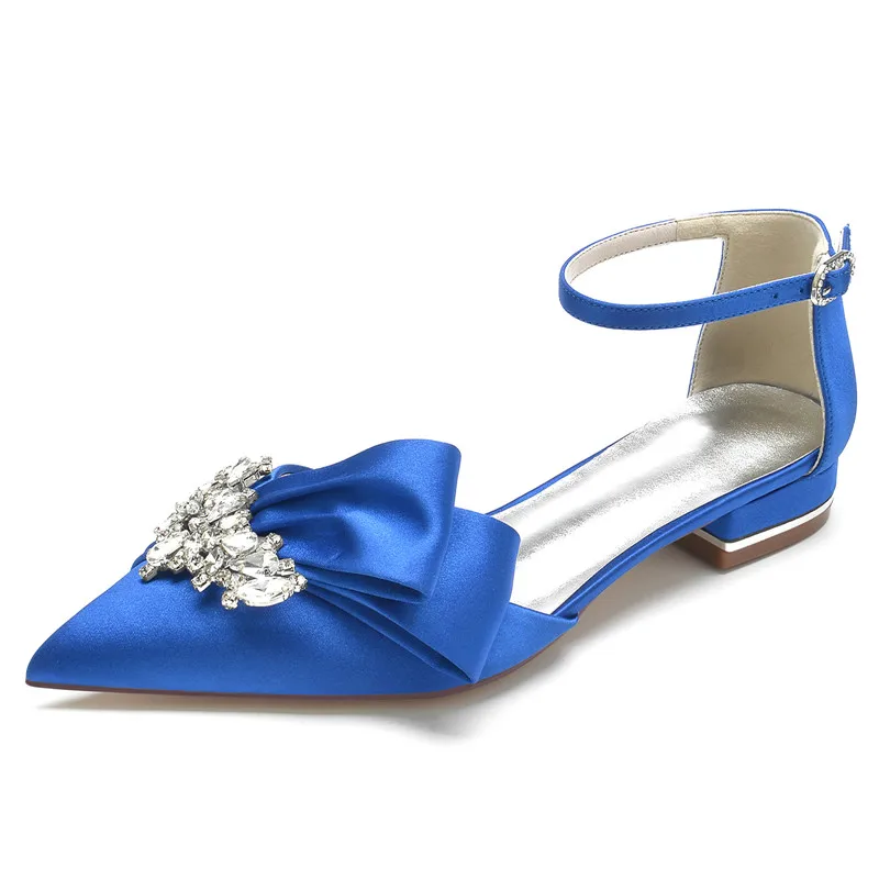 EICOFF Vrouwen Pointed Toe Parel Bridal Flats voor Bruid Gesloten Teen Lage Hakken Partij Jurk Schoenen Enkelband Ballet Platte Bruiloft Schoenen,Zilver,38 EU