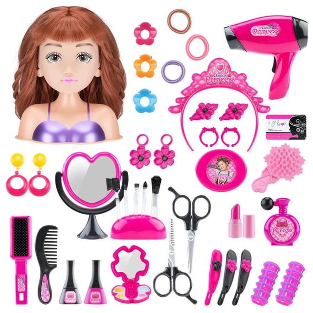 FANGZI 44 Pcs Hair Styling Makeup Doll Head for Girls Hair Dryer Cosmetic  Accessories Christmas Gift : : Toys