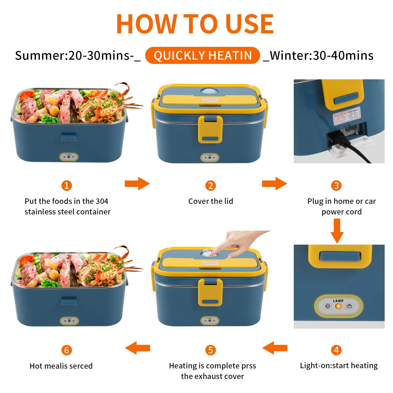 TRAVELISIMO Electric Lunch Box 80W, 3 in 1 Ultra Quick Portable Food Warmer  12/24/110V, Heated Lunch Boxes for Adults Leakproof - AliExpress