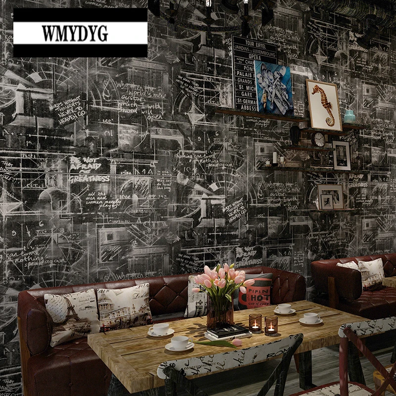 

10m Vintage Black White Wallpaper Blackboard Geometry Math Formula Wallpaper Children'S Room Cafe School Dormitory Wallpaper