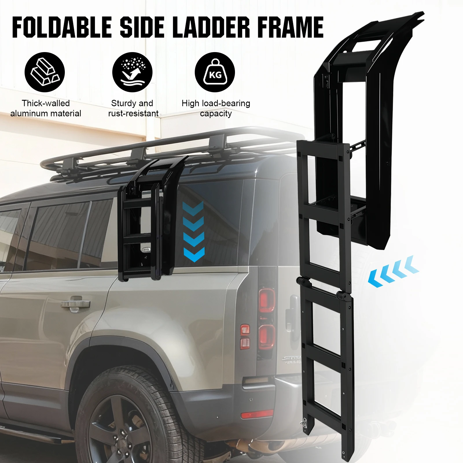 Side Roof Rack Access Ladder Aluminum Alloy Telescopic Deployable Side Ladder for Land Rover Defender 90/110/130 L663 2020-2024