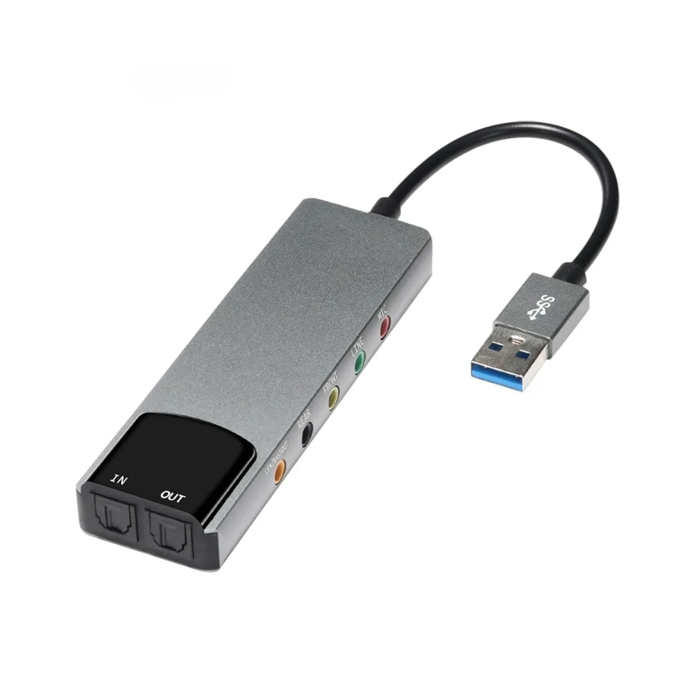 6-in-1 USB 외부 광학 사운드 카드 노트북 알루미늄 사운드 카드용 다기능 오디오 변환기 어댑터