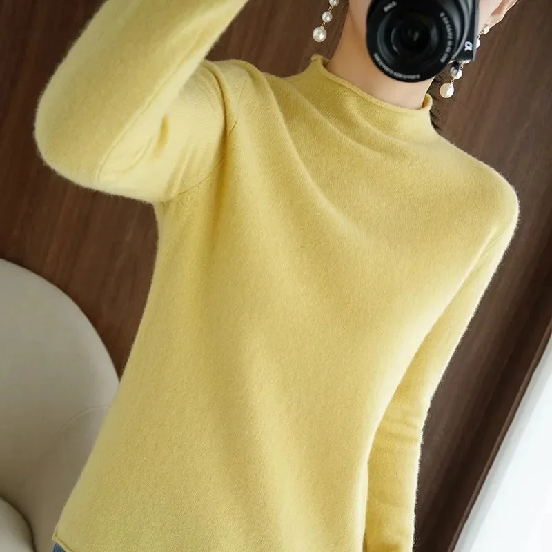 2023NewCashmereSweaterWomenHalfTurtleneckPulloverKnitted