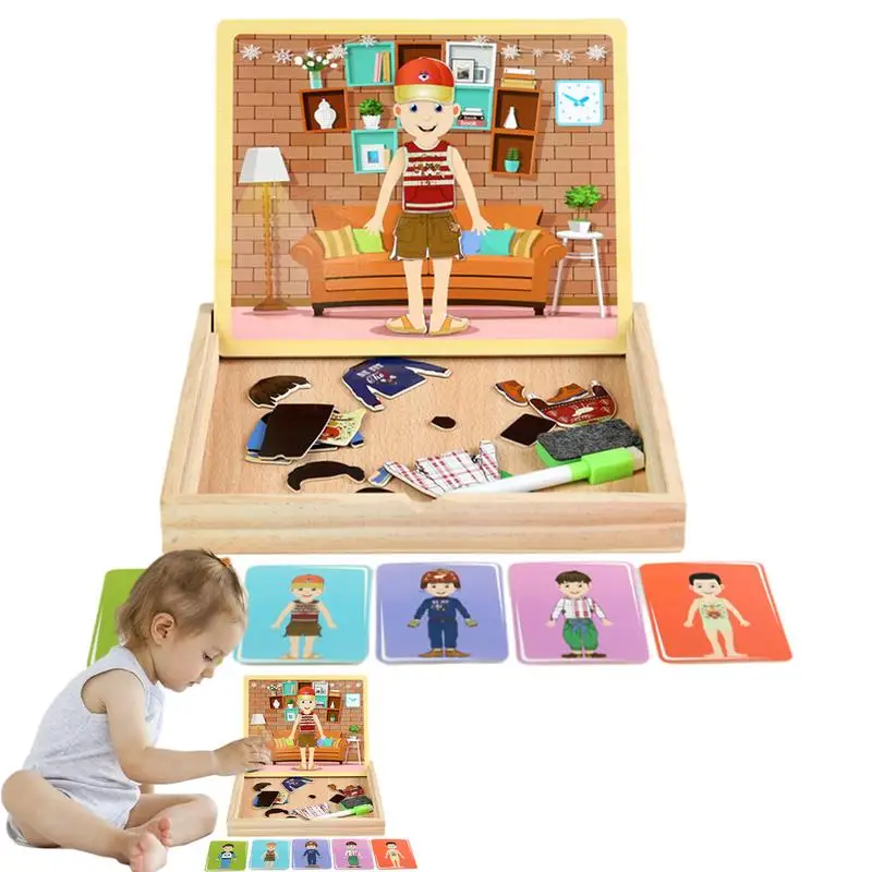 

Kids Dress Up Doll Toys Dress Up Different Fashion Style Clothes Effects Dress-Up Wood Magnetic Pretend Play Set For 3 Years Old