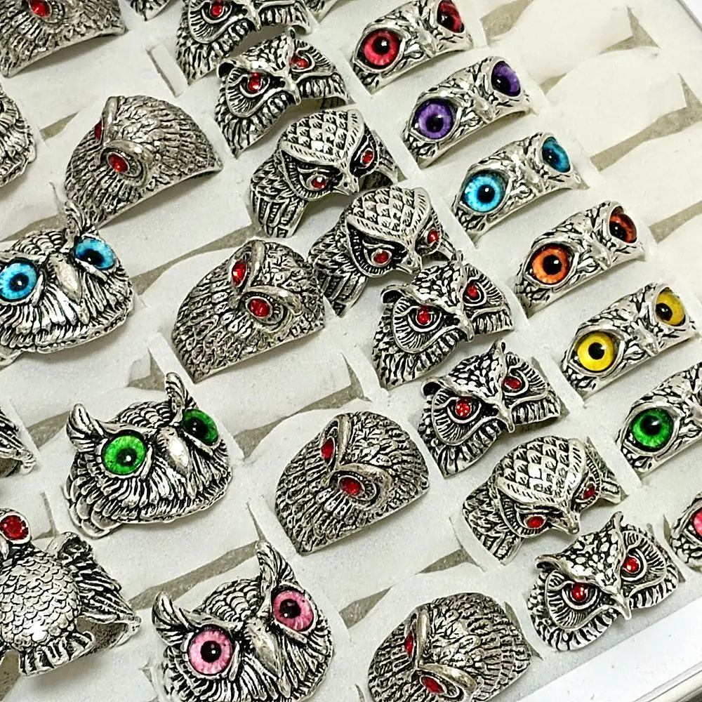 Wholesale 20/50Pcs All Owl Assorted Styles Eye Rings Resale Hot Jewelry Alloy Metal 5