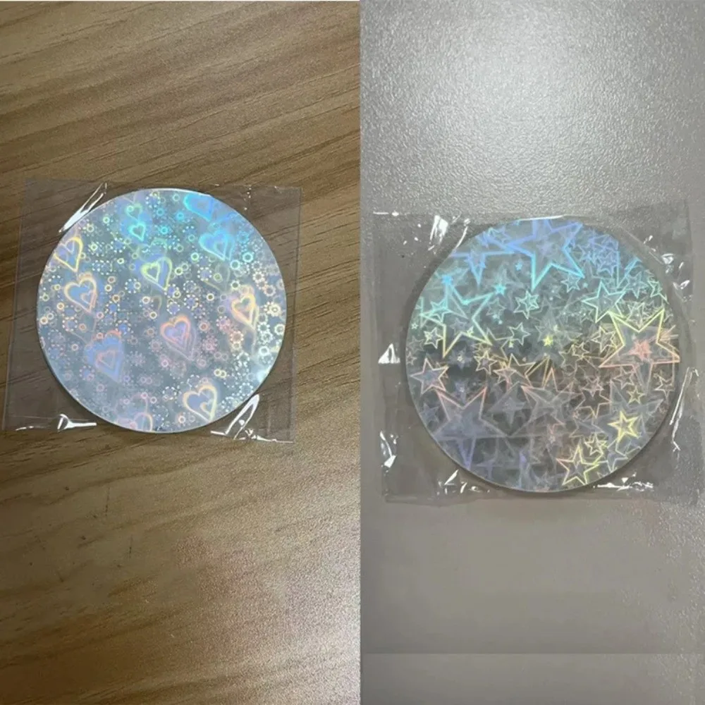 100개 라운드 레이저 필름 배지 커버 PVC 다양한 스타일 투명 배지 필름 별 패턴 DIY 제작