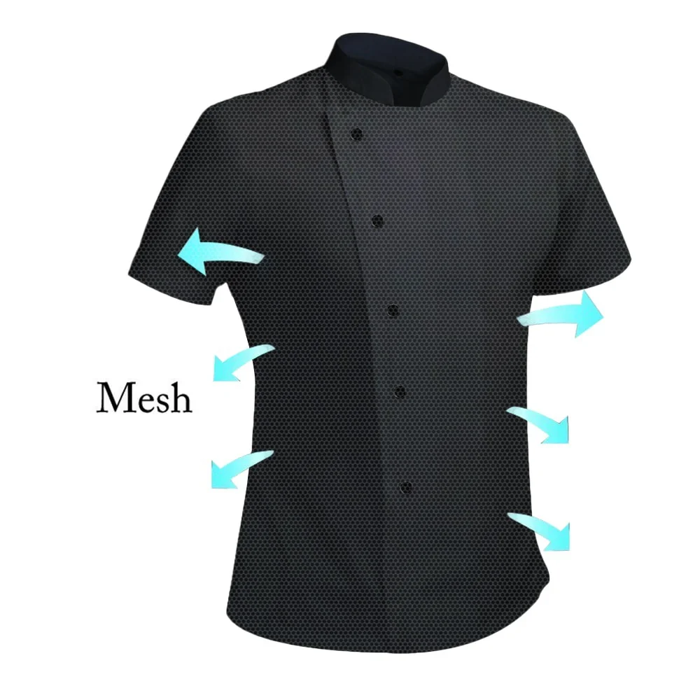 360°Breathable Summer Mesh Chef Jacket Men Women Short Sleeve Cooking Shirt Cool Work Tops