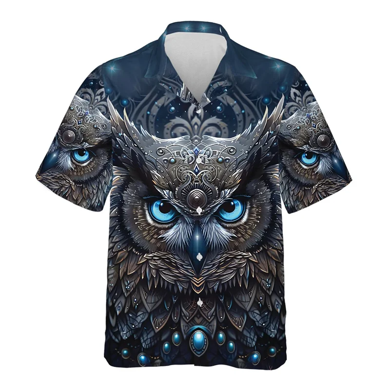 thumbnail image 1 of Camisa hawaiana con estampado 3D de búho misterioso para hombre, blusa con estampado de animales salvajes, camisetas Aloha unisex de verano, camisetas con solapa y mangas cortas, 1 of 4