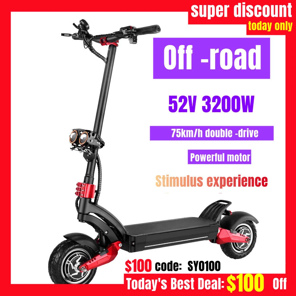 10 "electric scooter 52/60V3200W dual drive off-road collapsible hydraulic shock absorbable portable two wheel scooter