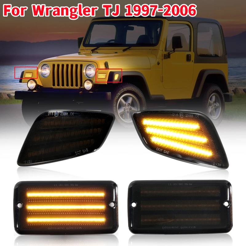 

2 пары автомобильных сигнальных ламп переднего бампера, боковые габаритные огни переднего крыла (слева и справа), подходят для Wrangler TJ 1997-2006