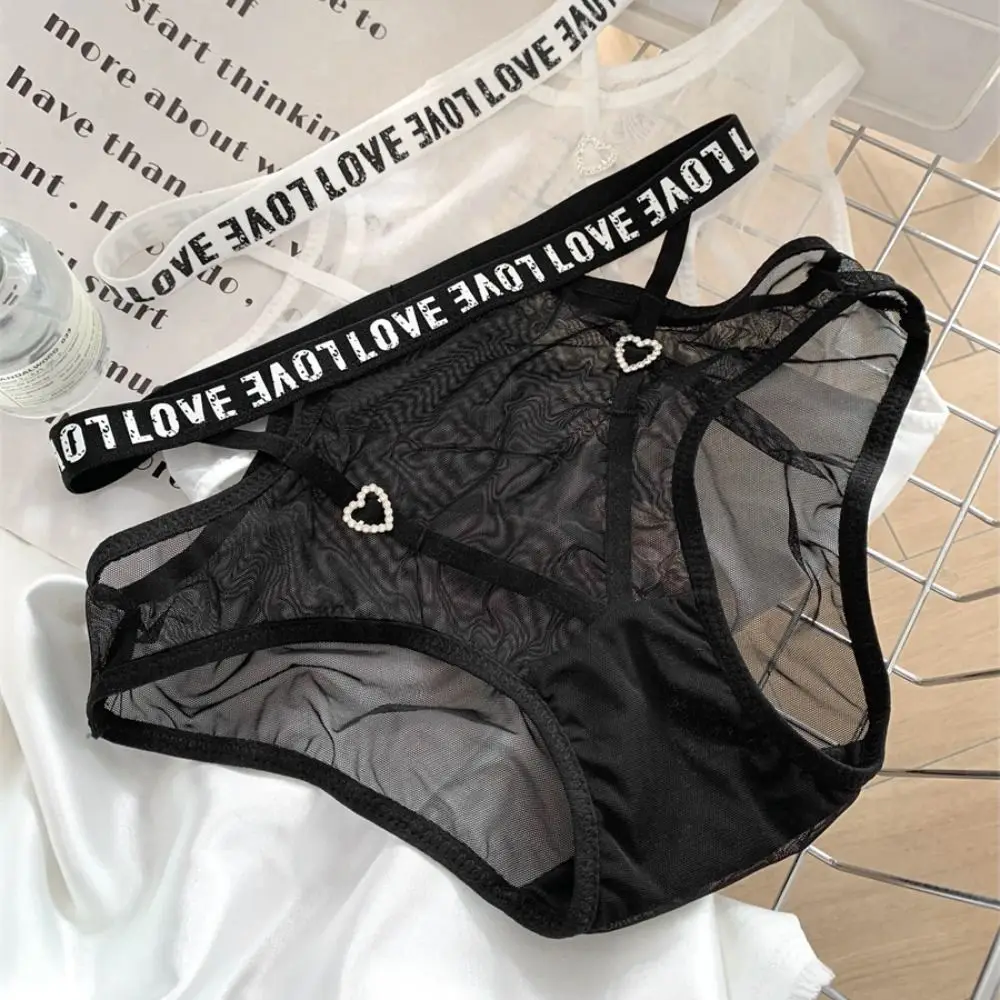 

Middle Waist Lace Panties Thin Cotton Crotch Briefs Letter Briefs Transparent Female Lingerie Sexy Panties Women