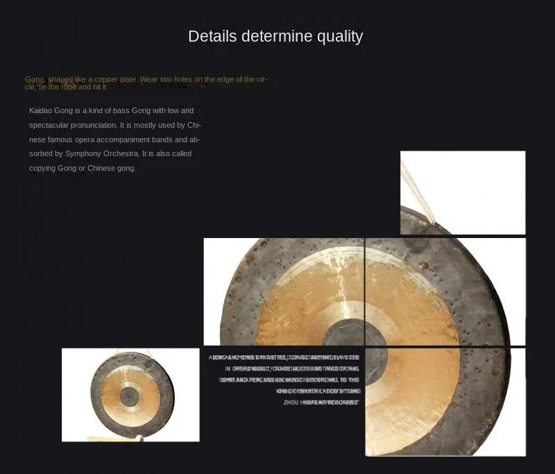 45-60Cm Chinese Style Traditional Percussion Instrument Copper Gong Folk Stage Performance Professional Gong with Hammer