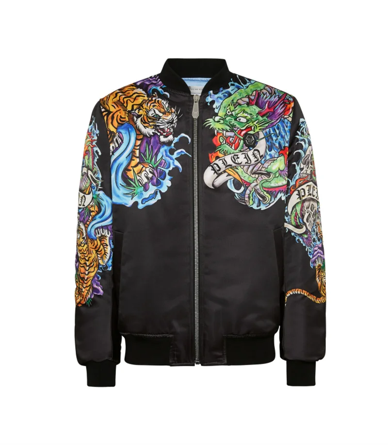 3D Printed New Samurai Oni Mask Tattoo Mens Bomber Jacket Casual