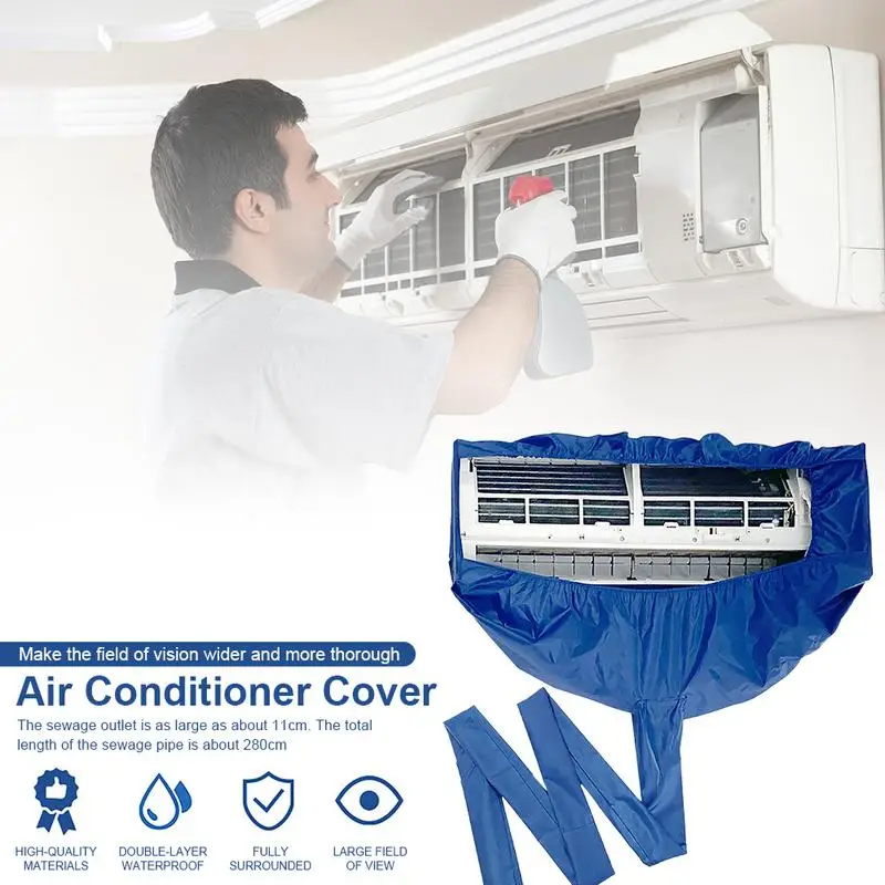 

Instock Home Air Conditioner Cleaning Cover With Drain Outlet Waterproof Dust Clean Protector Bag Cover