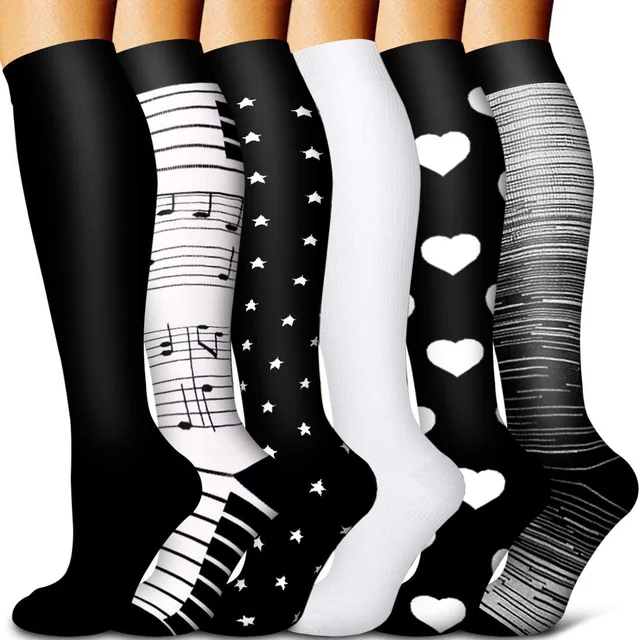 5/6 Pairs Men and Women Compression Socks Circulation Recovery Varicose Veins Nursing Travel Running Hiking Sports Socks 6 pairs-YY016
